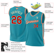 Load image into Gallery viewer, Custom Teal Red-Cream Authentic Throwback Basketball Jersey