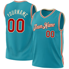 Load image into Gallery viewer, Custom Teal Red-Cream Authentic Throwback Basketball Jersey