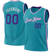 Загрузить изображение в средство просмотра галереи, Custom Teal Purple-White Authentic Throwback Basketball Jersey