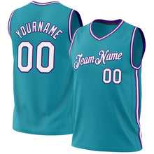 Загрузить изображение в средство просмотра галереи, Custom Teal White-Purple Authentic Throwback Basketball Jersey