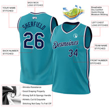 Charger l'image dans la galerie, Custom Teal Navy-White Authentic Throwback Basketball Jersey