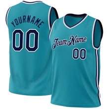 Charger l'image dans la galerie, Custom Teal Navy-White Authentic Throwback Basketball Jersey