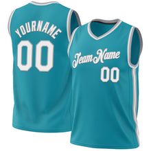 Charger l'image dans la galerie, Custom Teal White-Gray Authentic Throwback Basketball Jersey