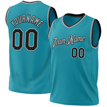 Laden Sie das Bild in den Galerie-Viewer, Custom Teal Black-Gray Authentic Throwback Basketball Jersey