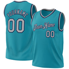 Charger l'image dans la galerie, Custom Teal Gray-Navy Authentic Throwback Basketball Jersey
