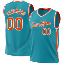 Charger l'image dans la galerie, Custom Teal Orange-White Authentic Throwback Basketball Jersey