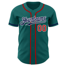 Charger l'image dans la galerie, Custom Teal Navy-Red Authentic Baseball Jersey