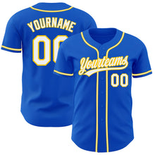 Загрузить изображение в средство просмотра галереи, Custom Thunder Blue White-Yellow Authentic Baseball Jersey