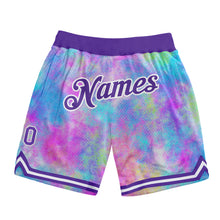 Charger l'image dans la galerie, Custom Tie Dye Purple-White 3D Watercolor Gradient Authentic Basketball Shorts