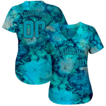 Laden Sie das Bild in den Galerie-Viewer, Custom Tie Dye Teal-Black 3D Authentic Baseball Jersey