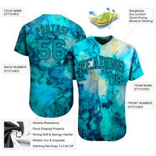 Laden Sie das Bild in den Galerie-Viewer, Custom Tie Dye Teal-Black 3D Authentic Baseball Jersey