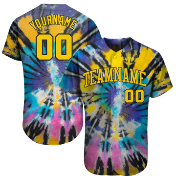 Custom Tie Dye Gold-Black 3D Authentic Baseball Jersey