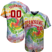 Laden Sie das Bild in den Galerie-Viewer, Custom Tie Dye Red-White 3D Authentic Baseball Jersey