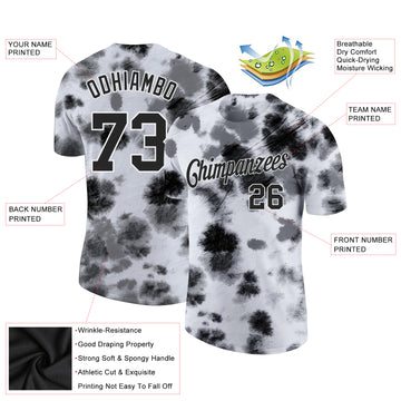 Custom Tie Dye Black-White 3D Steel Performance T-Shirt