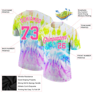 Custom Tie Dye Pink-White 3D Rainbow Performance T-Shirt