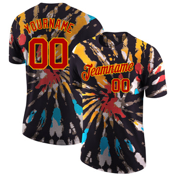 Custom Tie Dye Red-Gold 3D Performance T-Shirt