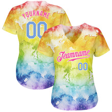 Charger l'image dans la galerie, Custom Tie Dye Light Blue-Pink 3D Rainbow Authentic Baseball Jersey