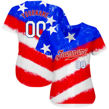Charger l'image dans la galerie, Custom Tie Dye White-Royal 3D American Flag Authentic Baseball Jersey