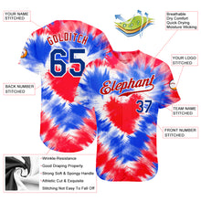 Laden Sie das Bild in den Galerie-Viewer, Custom Tie Dye Royal-Red 3D American Flag Authentic Baseball Jersey