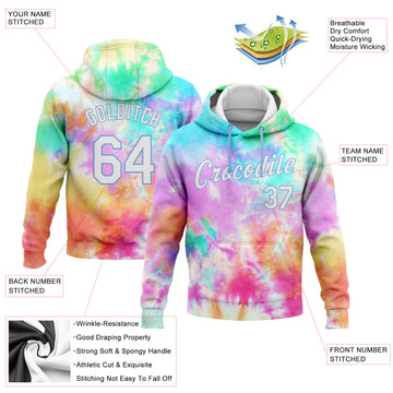 Custom Stitched Tie Dye White-Light Blue 3D Rainbow Sports Pullover Sweatshirt Hoodie