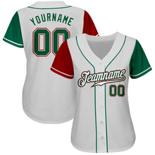 Laden Sie das Bild in den Galerie-Viewer, Custom White Kelly Green-Red Authentic Two Tone Baseball Jersey