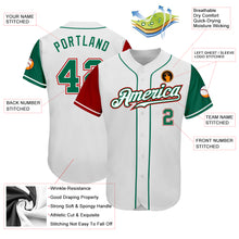 Laden Sie das Bild in den Galerie-Viewer, Custom White Kelly Green-Red Authentic Two Tone Baseball Jersey