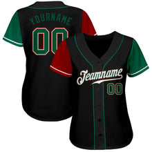 Load image into Gallery viewer, Custom Black Kelly Green-Red Authentic Two Tone Baseball Jersey