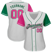 Laden Sie das Bild in den Galerie-Viewer, Custom White Pink-Kelly Green Authentic Two Tone Baseball Jersey