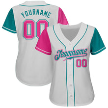 Laden Sie das Bild in den Galerie-Viewer, Custom White Pink-Teal Authentic Two Tone Baseball Jersey
