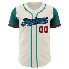 Загрузить изображение в средство просмотра галереи, Custom Cream Teal Navy-Red Authentic Two Tone Baseball Jersey