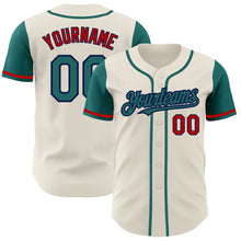 Загрузить изображение в средство просмотра галереи, Custom Cream Teal Navy-Red Authentic Two Tone Baseball Jersey