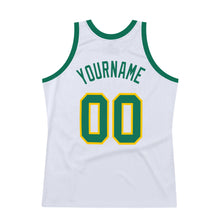 Load image into Gallery viewer, Custom White Kelly Green-Gold Authentic Throwback Basketball Jersey