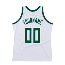 Laden Sie das Bild in den Galerie-Viewer, Custom White Hunter Green-Cream Authentic Throwback Basketball Jersey
