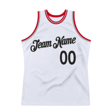 Load image into Gallery viewer, Custom White Black-Red Authentic Throwback Basketball Jersey
