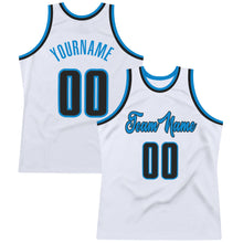 Load image into Gallery viewer, Custom White Black-Blue Authentic Throwback Basketball Jersey
