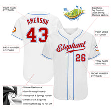 Laden Sie das Bild in den Galerie-Viewer, Custom White Red-Light Blue Authentic Baseball Jersey