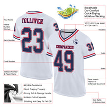 Laden Sie das Bild in den Galerie-Viewer, Custom White Navy-Red Mesh Authentic Throwback Football Jersey