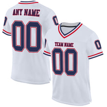 Laden Sie das Bild in den Galerie-Viewer, Custom White Navy-Red Mesh Authentic Throwback Football Jersey