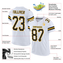 Laden Sie das Bild in den Galerie-Viewer, Custom White Black-Gold Mesh Authentic Football Jersey