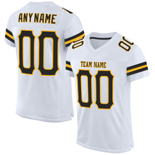 Laden Sie das Bild in den Galerie-Viewer, Custom White Black-Gold Mesh Authentic Football Jersey