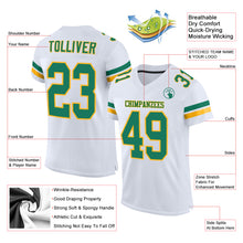 Charger l'image dans la galerie, Custom White Kelly Green-Gold Mesh Authentic Football Jersey