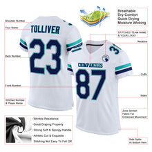 Load image into Gallery viewer, Custom White Navy-Aqua Mesh Authentic Football Jersey