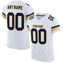 Laden Sie das Bild in den Galerie-Viewer, Custom White Navy-Gold Mesh Authentic Football Jersey