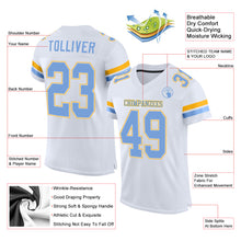 Load image into Gallery viewer, Custom White Light Blue-Gold Mesh Authentic Football Jersey
