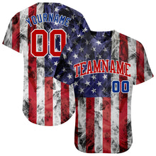 Laden Sie das Bild in den Galerie-Viewer, Custom White Red-Royal 3D American Flag Fashion Authentic Baseball Jersey