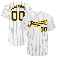 Charger l'image dans la galerie, Custom White Black Pinstripe Black-Gold Authentic Baseball Jersey
