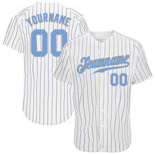 Charger l'image dans la galerie, Custom White Navy Pinstripe Light Blue-Gray Authentic Baseball Jersey