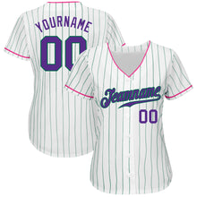 Charger l'image dans la galerie, Custom White Kelly Green Pinstripe Purple-Pink Authentic Baseball Jersey