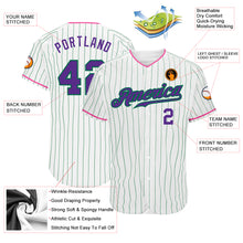 Charger l'image dans la galerie, Custom White Kelly Green Pinstripe Purple-Pink Authentic Baseball Jersey