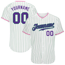 Charger l'image dans la galerie, Custom White Kelly Green Pinstripe Purple-Pink Authentic Baseball Jersey